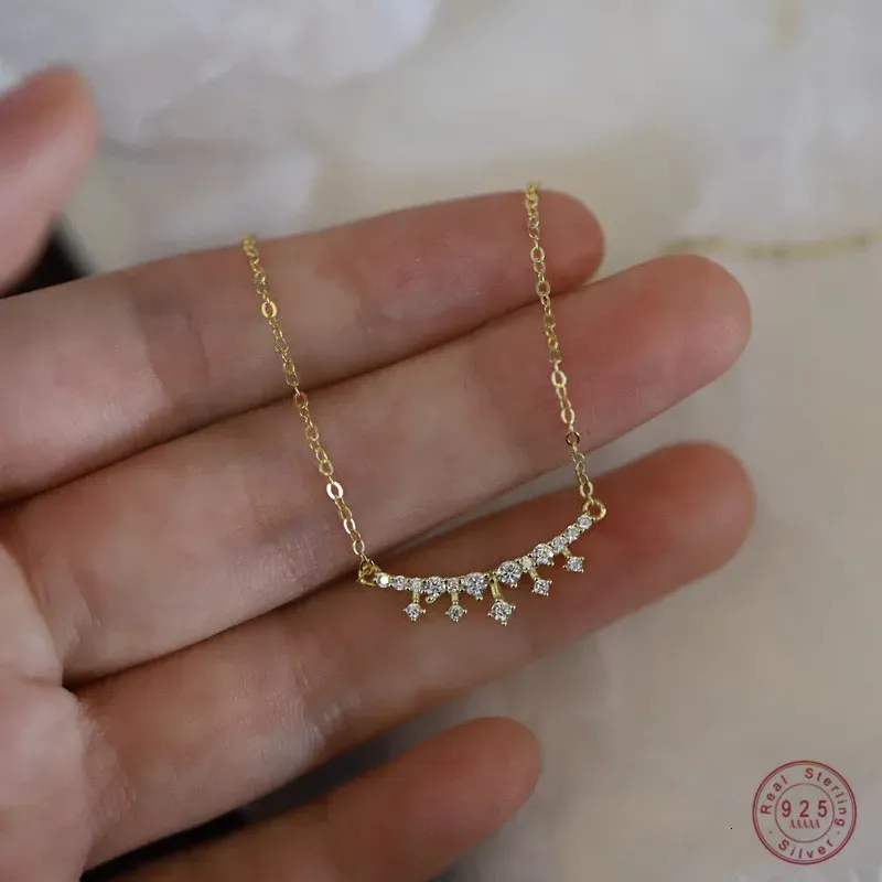 Chokers 925 Sterling Gümüş 14K Altın Kaplama Kristal Taç Kolye Klavikül Zinciri Kolye Kadın Moda Klasik Takı Aksesuarları 231218