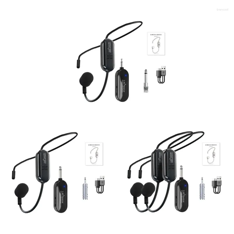 Microfoni 2.4G Set microfono lavalier wireless montato sulla testa Ricevitore trasmettitore per guida turistica didattica con altoparlante vocale W3JD