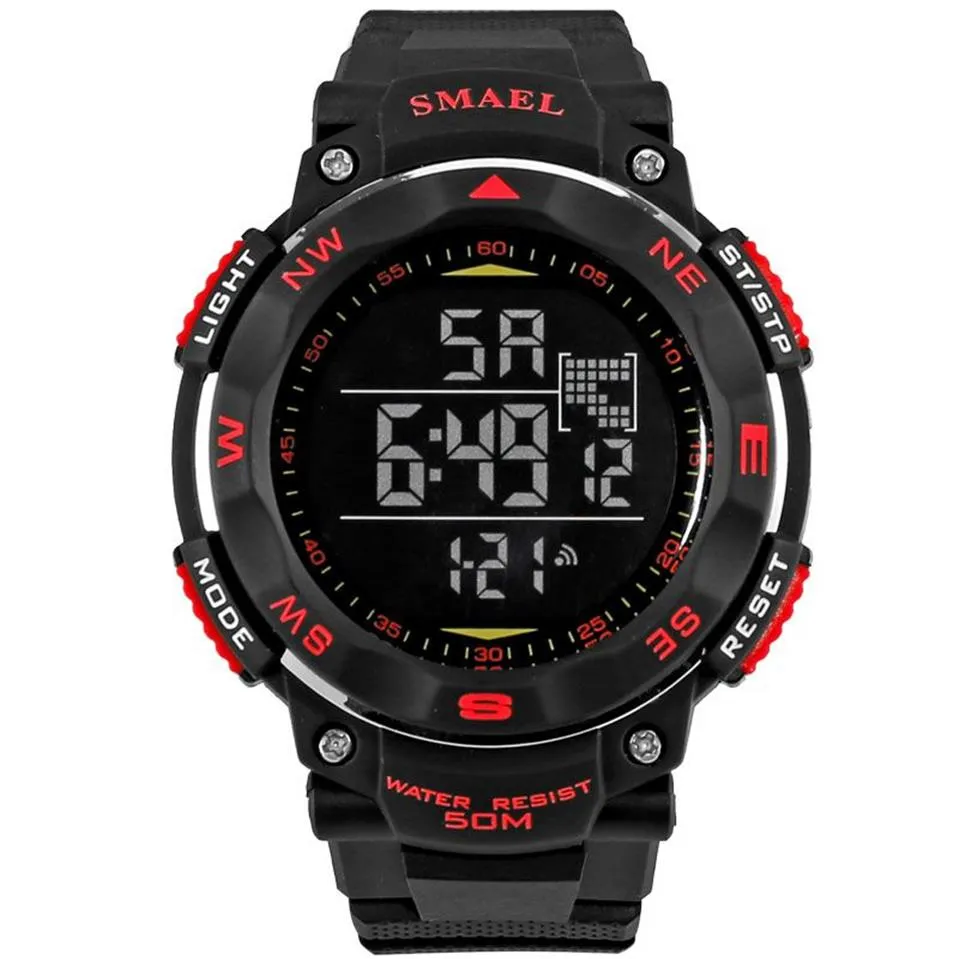 Smael digitala klockor 50m vattentät sportklocka Led Casual Electronics armbandsur 1235 Dyk simningsklocka LED -klocka Digital246y