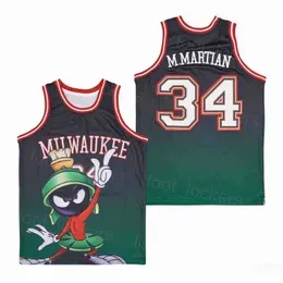 Marvin the Martian Basketball Milwaukee Movie Jerseys University High School Retro Breathable Stitched Pullover College HipHop Team Green For Sport Fans Uniform