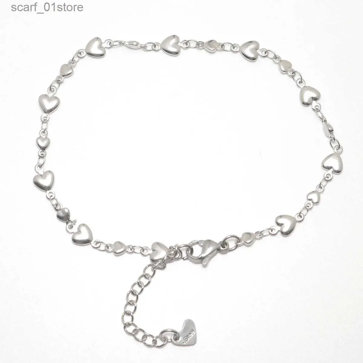 Bracelets de cheville en acier inoxydable 304, couleur argent, cœur pour femmes, mode été, bijoux de pied de plage, 21,8 cm (8 5/8 ") de long, 1 pièce, L231219