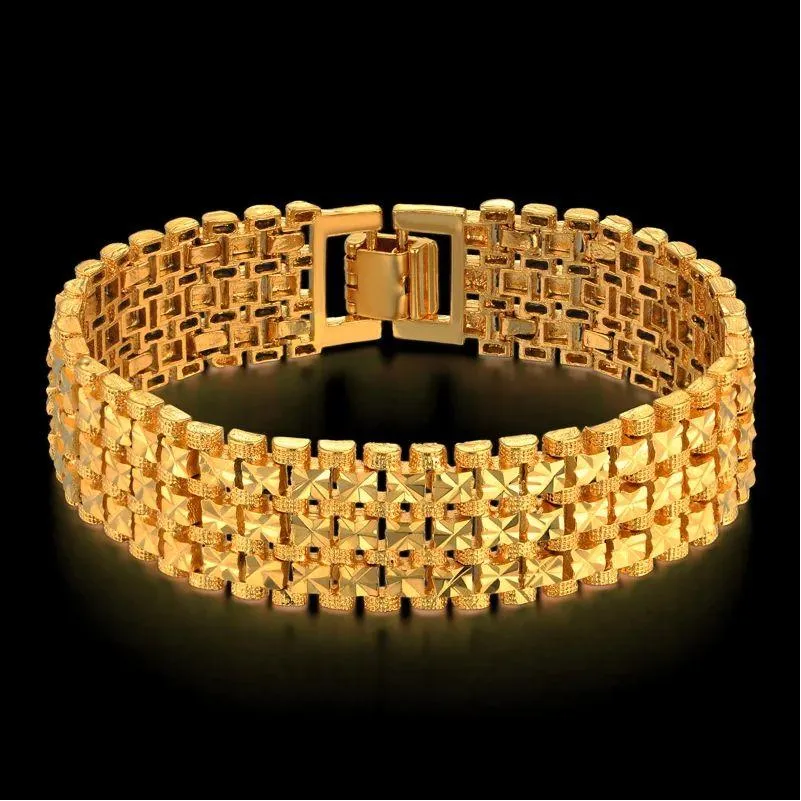 Wedding Bracelets Mens Bracelet For Men Male 14K Yellow Gold Chain Link Bracelets 20Cm Casual Star Jewelry Pseiras Drop Delivery Jewel Dhvuz