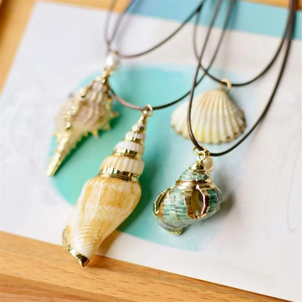 Boho Schelp Ketting Hawaii Strand Zomer Kettingen Wax Touw Ketting Oceaan Dier Natuurlijke Zeeschelp Hanger Sieraden voor Women247B