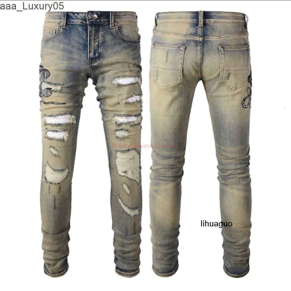 Pants Am Es Amari Street Mens Amirl Designer Clothing Amirlies Jeans Denim Am Es High Amis Fashion Märke Imiri sliten Snake Amiiri broderade jeans med trasig ho h99k