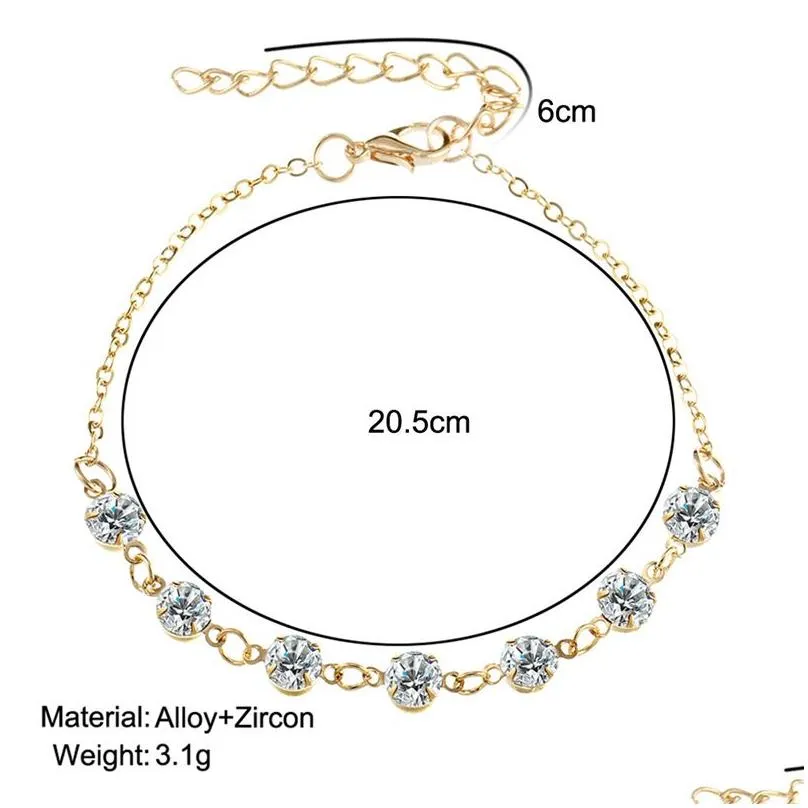 Anklets Rhinestone Diamond Anklets Bracelet Zircon Crystal Sier Gold Charm Fashion Elegant Y Sandal Beach Foot Jewelry For Girl Drop D Dh0Cr