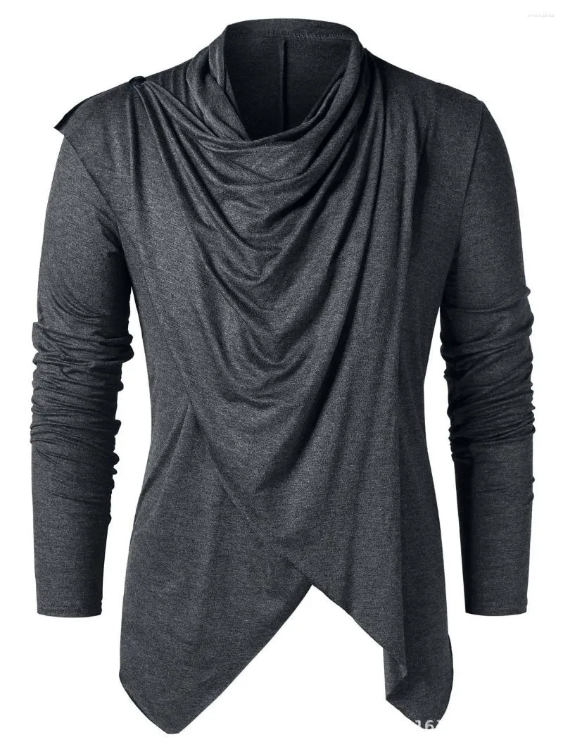 Men's T Shirts 2023 Mens Costume Vintage Two Ways Asymmetrical Overlap Cardigan Casual Long Sleeve Shawl Collar Open Front Tops Coat