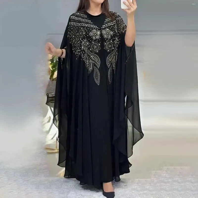 Etnische kleding Abayas voor vrouwen Dubai Luxe 2024 Chiffon 2 -delige moslim modejurk Caftan Marocain trouwfeest gelegenheden Djellaba