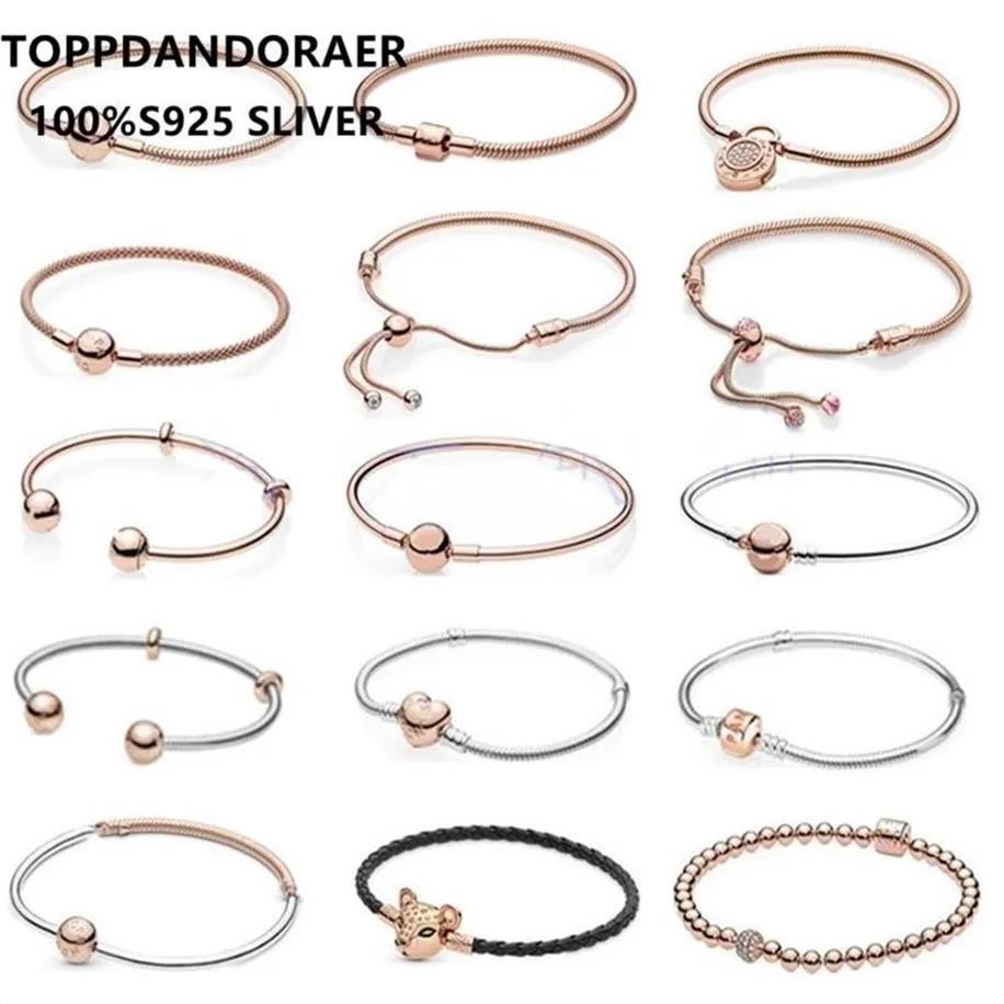 Rose Gold S925 Srebrna podstawowa łańcuch w kształcie serca oryginalny urok pandoraer wąż bransoletka dla kobiet biżuteria DIY Making 22012336e