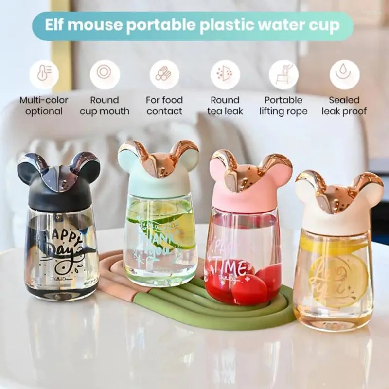 Bouteilles d'eau 400 ml bouteille transparente grande capacité en plein air portable elfe souris forme tasse à boire rat tasse sport