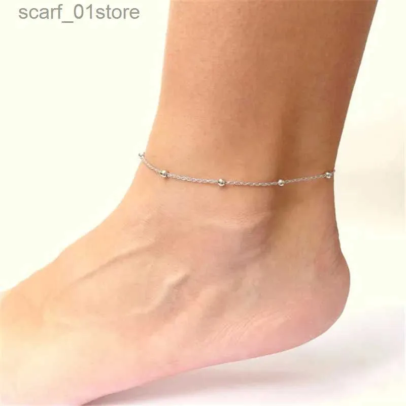 Anklets tren enkla pärlor ankletter för kvinnor guld sliver färg sommar hav strand ankel armband fot ben smycken 2020 newl231219