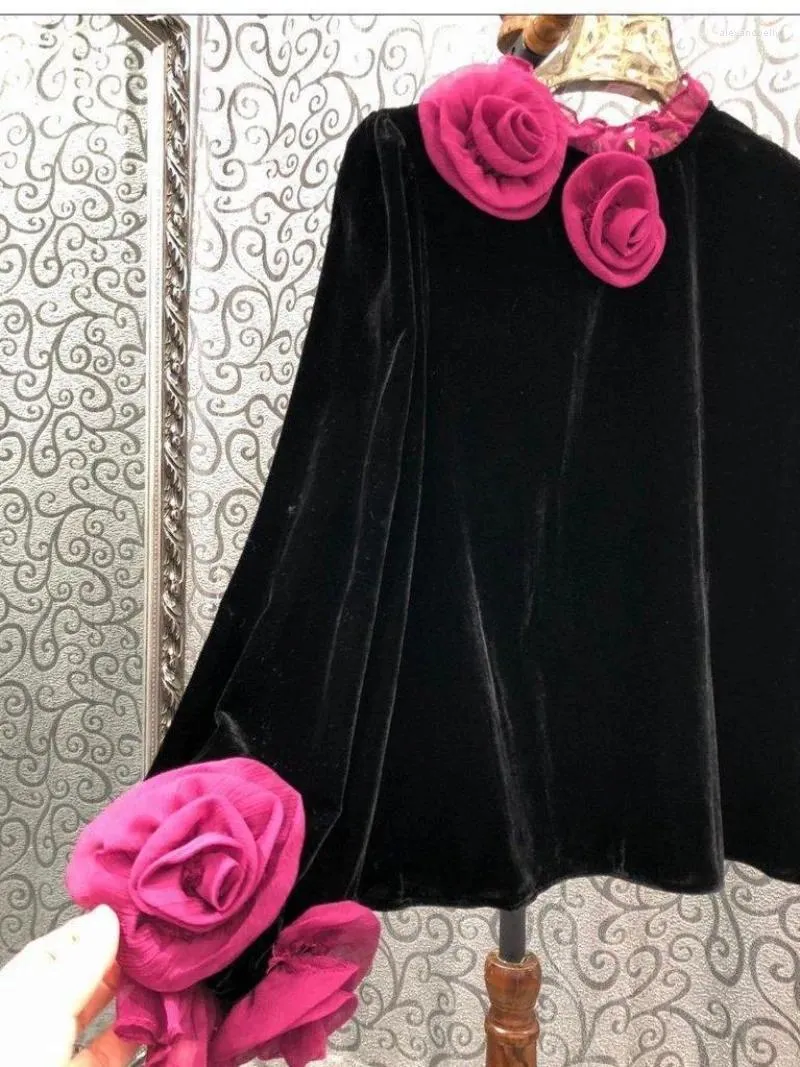 Blouses Femmes Style chinois à manches longues en velours d'or Top Blusa Feminina Blouse femmes fleurs en trois dimensions chemises noires Ropa Y2k Femme