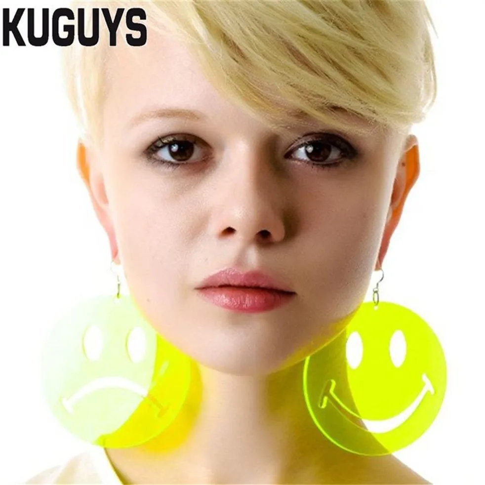 Fashion Jewelry Oorbellen Acrylic Neon Face Earrings for Women Pendientes HipHop Round Big Drop Earring DJ DS Brincos226m