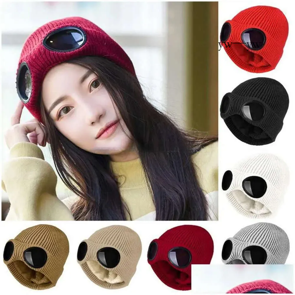 Beanie/Skull Caps CP Hat Beanie/Skull Caps Beanies Winter Glasses Hat CP Ribbed Knit Lens Beanie Street Hip Hop Sticked Thick Fleece Warm For Women Men Drop 2390