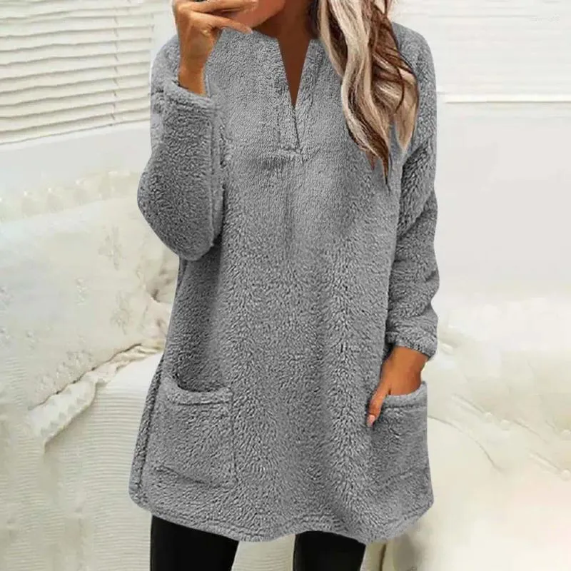 Women's Hoodies Women Lightweight Sweatshirt Cozy V-neck With Plush Fabric Pockets Cold-resistant Warmth For Fall Winter Mid