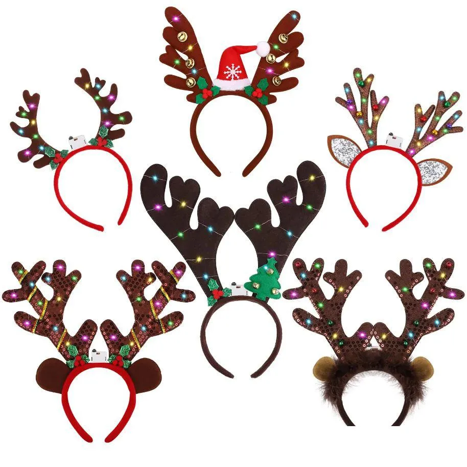 Christmas Decorations Christmas Decorations L Led Headband Reindeer Antlers Light Up Headwear Costume Accessories For Xmas Party Holid Dhsoj