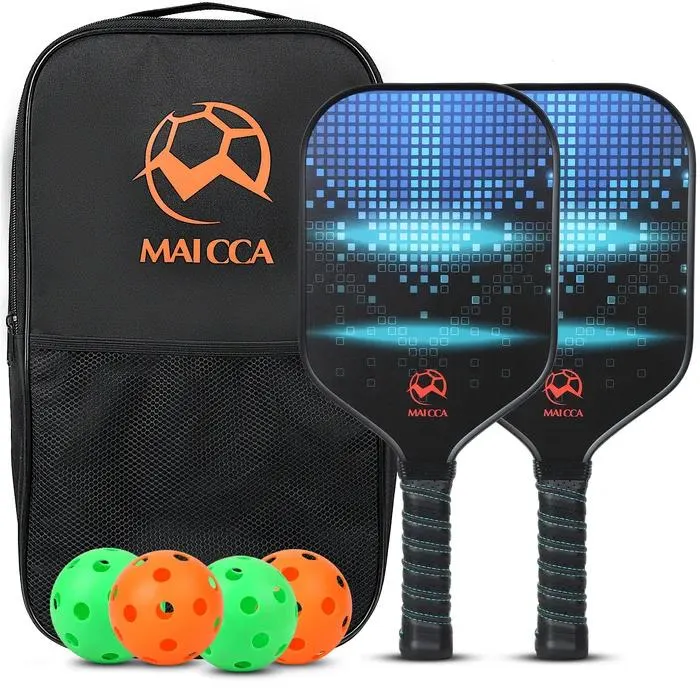 Raquettes Raquettes de tennis Pagaies de pickleball Ensemble approuvé par l'USAPA Raquettes Noyau en nid d'abeille 4 balles Housse de raquette portable Sac de transport Kit cadeau I