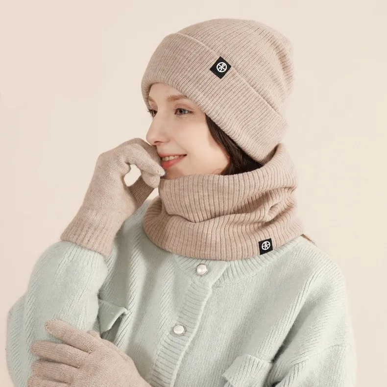 Designer cachecol beaine luvas de três peças de malha inverno quente boné crânio cabelo bonnet baggy gorro para adulto masculino feminino presente