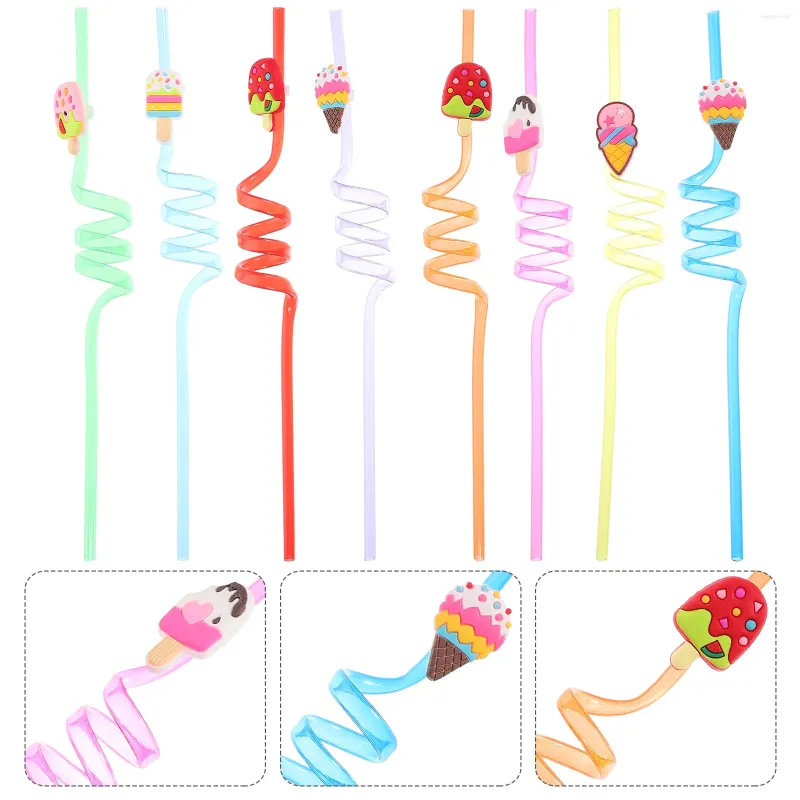 Disposable Cups Straws Styling Straw Cartoon Designed Reusable Drinking Birthday Party Curly Cocktail Garnish