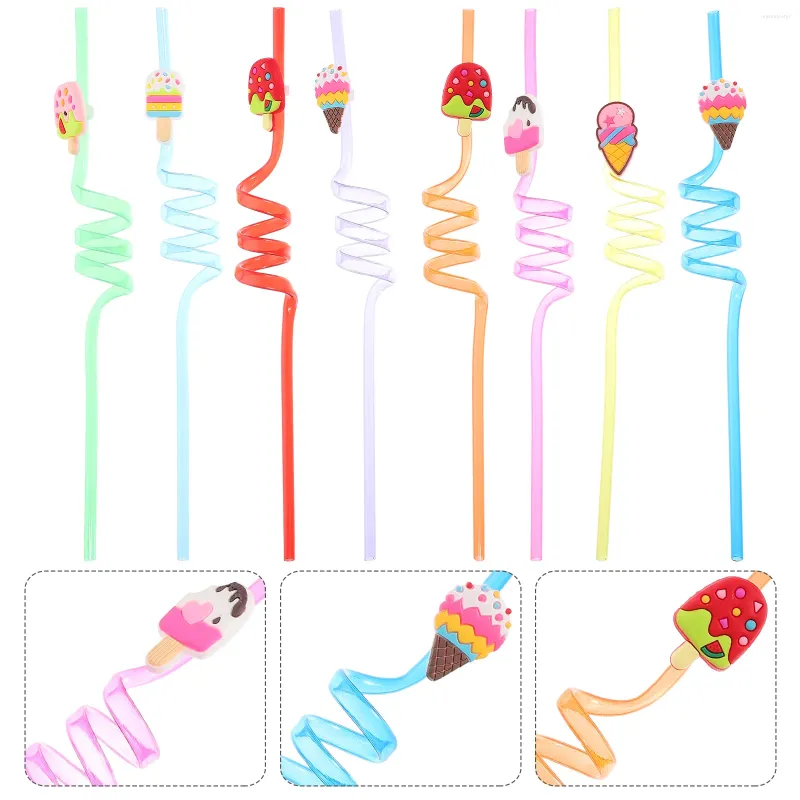 Engångskoppar Straws Styling Straw Cartoon Designed Re Arubble Drinking Birthday Party Cockil Cocktail garnering