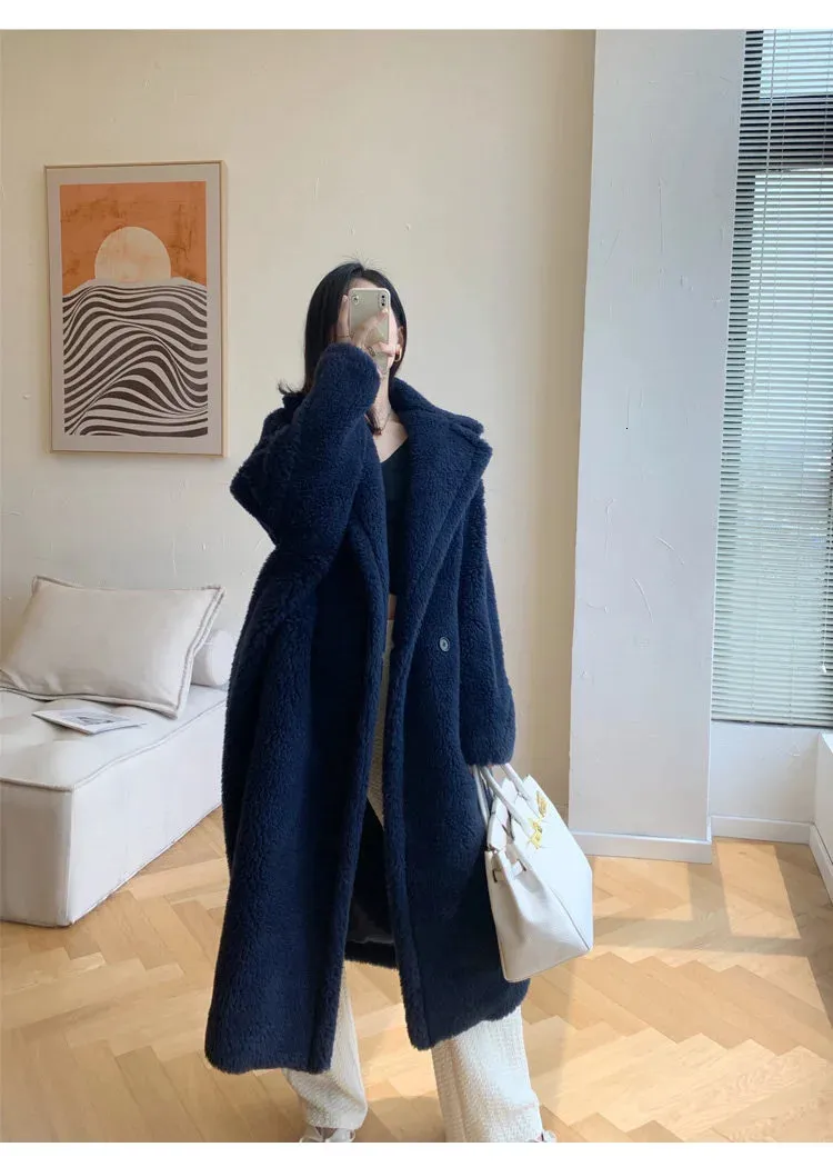 Navy blue teddy bear coat 2025