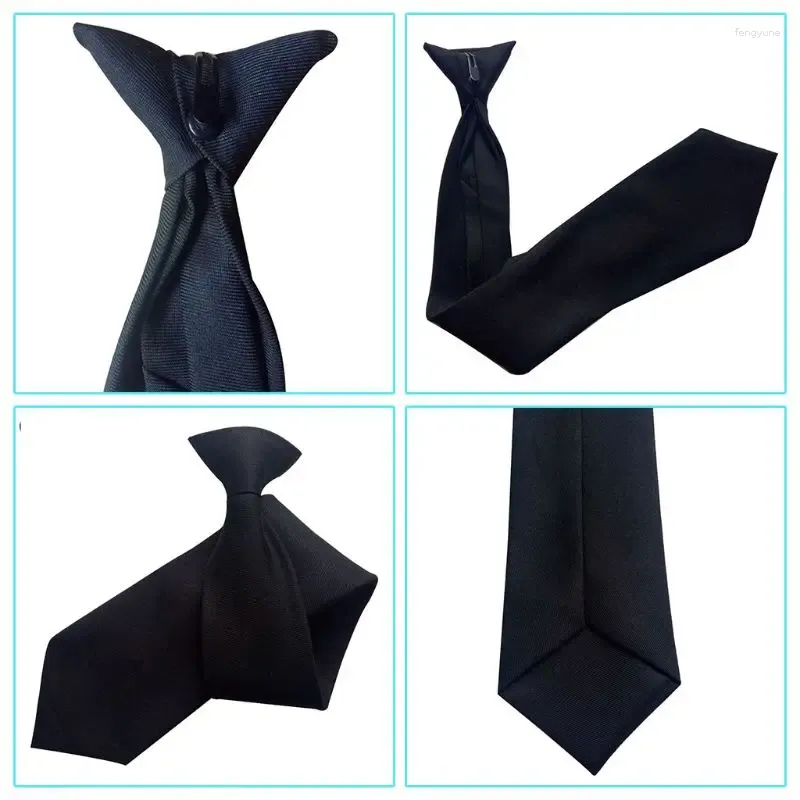 Noeuds papillon 50x8cm uniforme pour hommes couleur noire unie imitation soie clip-on cou pré-attaché