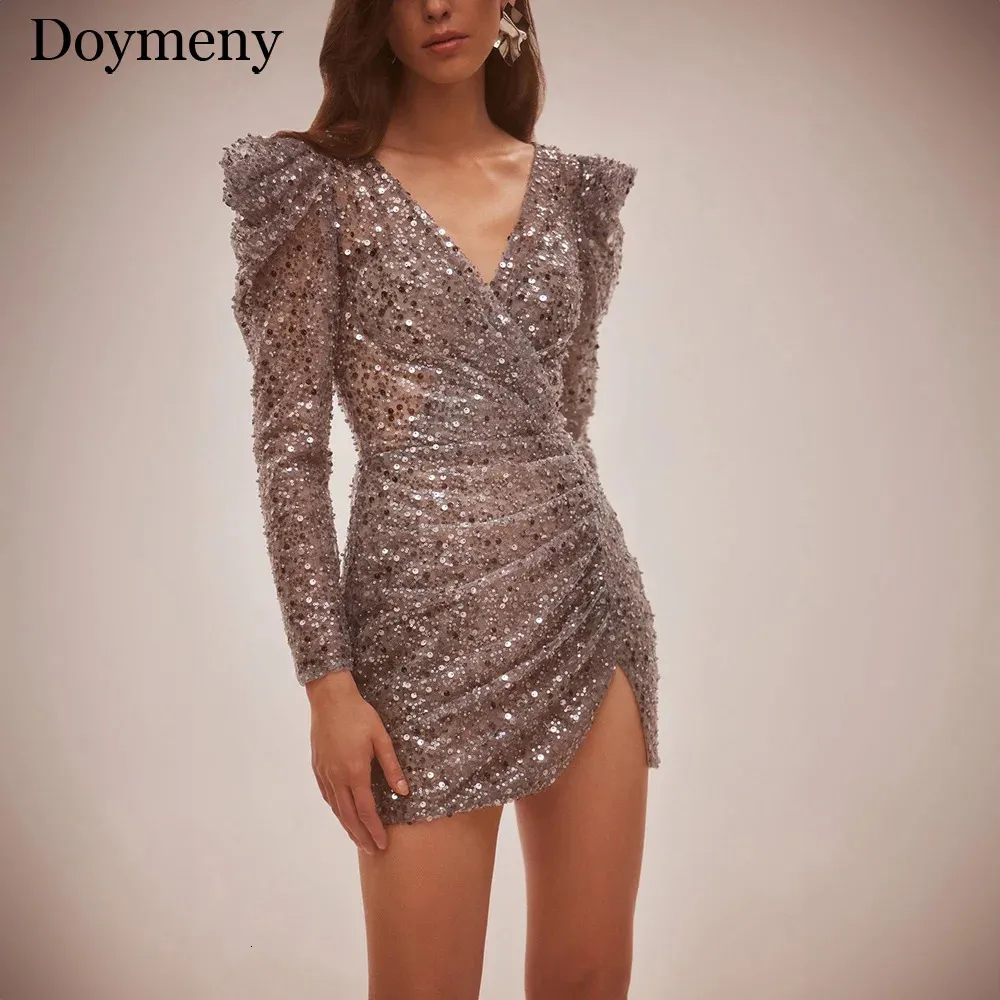 Robes sexy urbaines Doymeny robes de soirée scintillantes robe de femme élégante pour la fête col en v paillettes robes de Cocktail suknie homecoming 231219