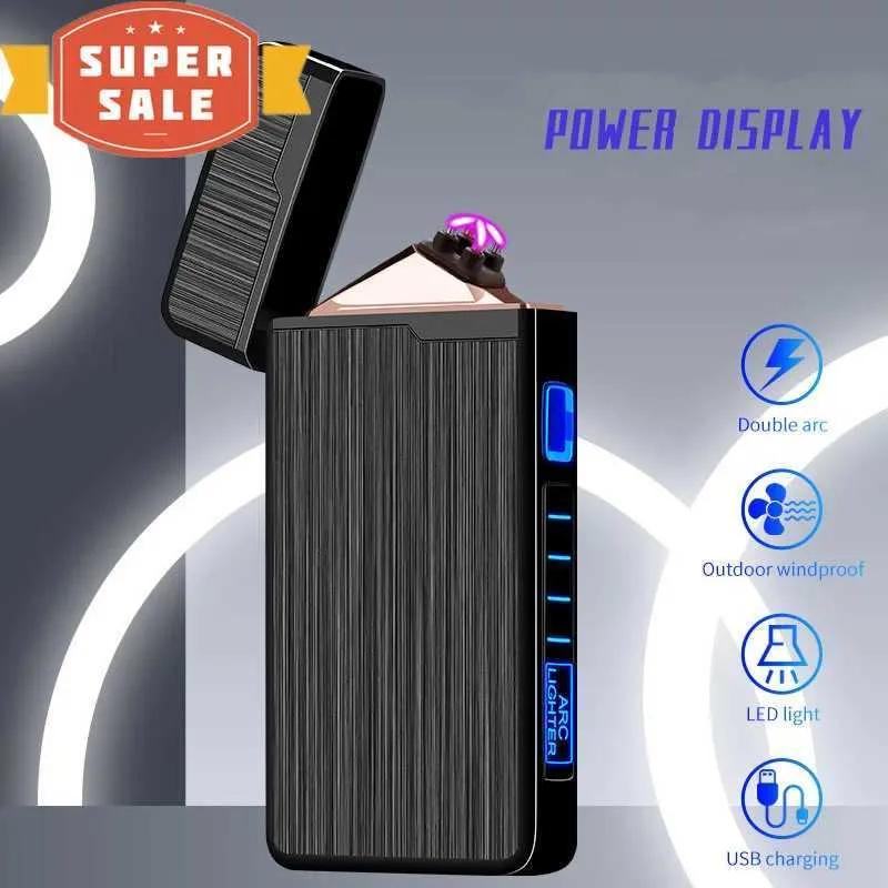 Electric Lighter Dual Arc Windproof Flameless med LED Power Display USB Touch Metal Plasma Portable Men's Gift