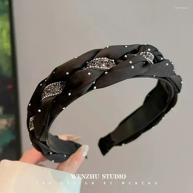 Hair Clips High Skull Top Hoop Women's Woven Headband Wide Rimmed Rhinestone TemperamentWash Face Clip Headwear