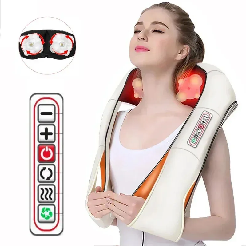 Massera nackkudde 3D Electric U Shape Neck Massage sjal Infraröd värme Knådning Back Massage Shoulder Shiatsu Lättar smärta Hembil Använd Massager 231218