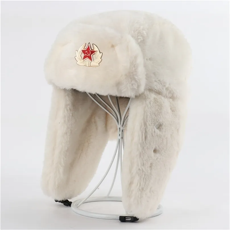 Traper Hats Men kobiety armia radziecka odznaka wojskowa Rosja bomber pilot żołnierz kapelusz zimowy faux furflapa czapki śnieżne 3 style 231219