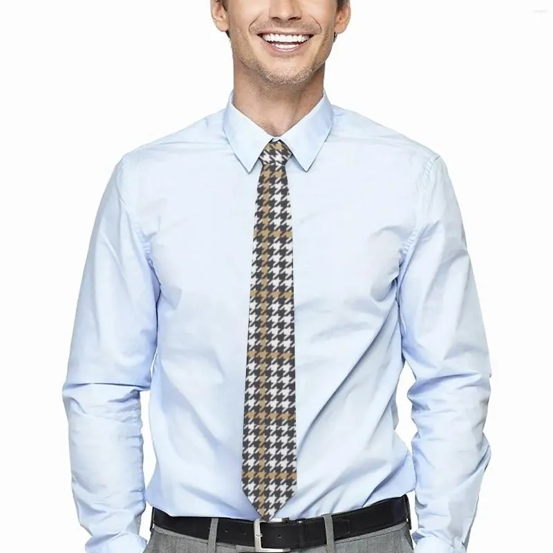 Laços masculinos gravata preta houndstooth pescoço vintage xadrez impressão legal moda colar padrão desgaste diário qualidade gravata acessórios
