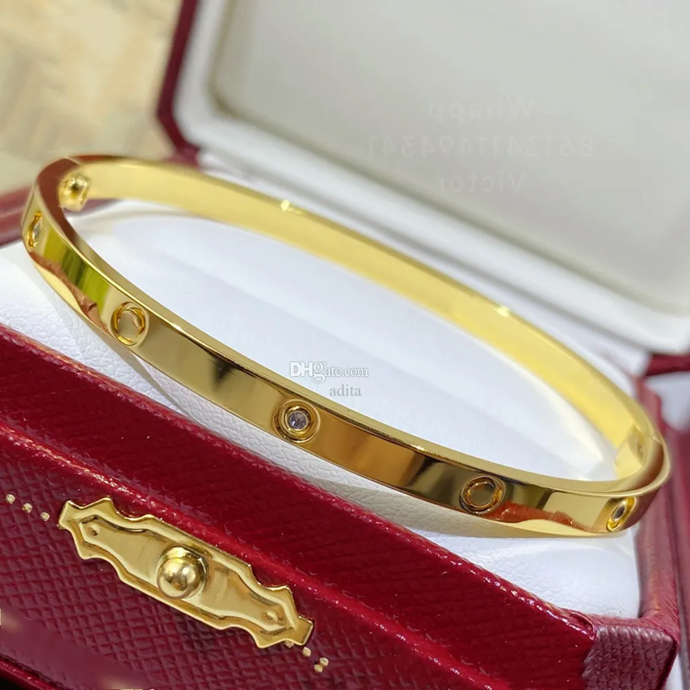 Love bangl Bracciale rigido in edizione stretta con diamanti per donna braccialetti firmati per uomo Riproduzioni ufficiali placcate in oro 18 carati designer di marca in argento 925 con scatola 010B