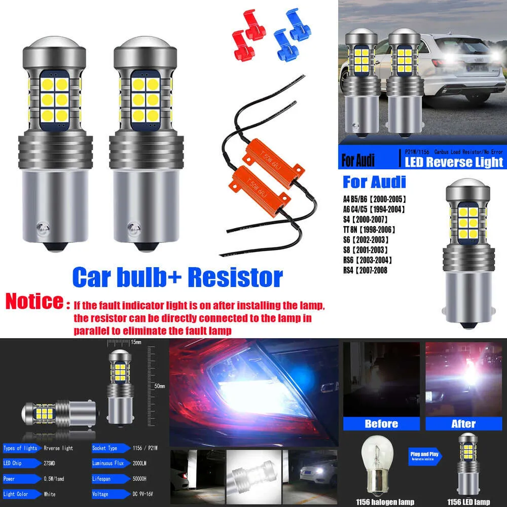 أضواء زخرفية جديدة 2PCS CAR CANBUS خطأ مجاني LED LED عكسي المصباح الخلفي المصباح P21W BA15S 1156 لـ Audi A4 B5 B6 A6 8N S6 S8 RS6 RS4 C4 C5 S4 TT