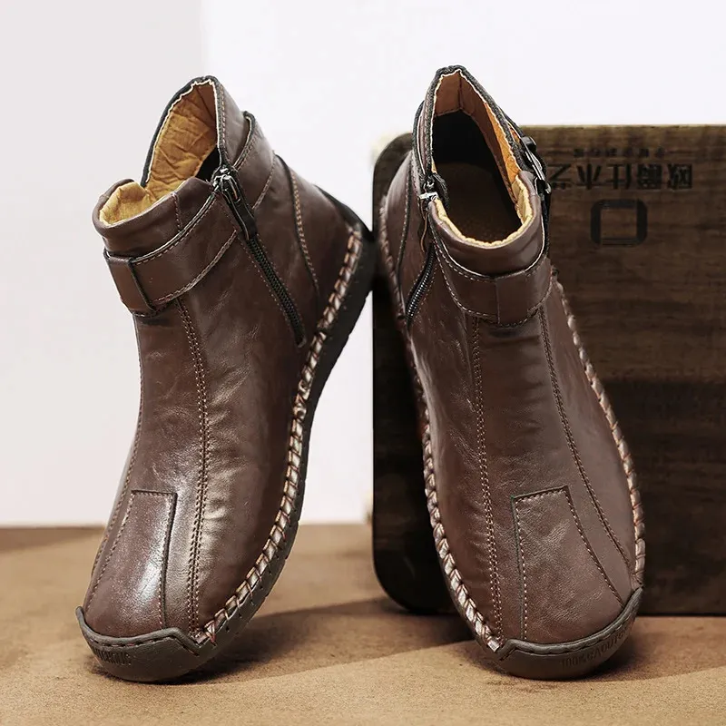 Модельные туфли, мужские ботинки ручной работы на меху, из спилка, зимняя обувь до щиколотки, большие размеры 3848, обувь для отдыха для мужчин, Hombres Botas 231218