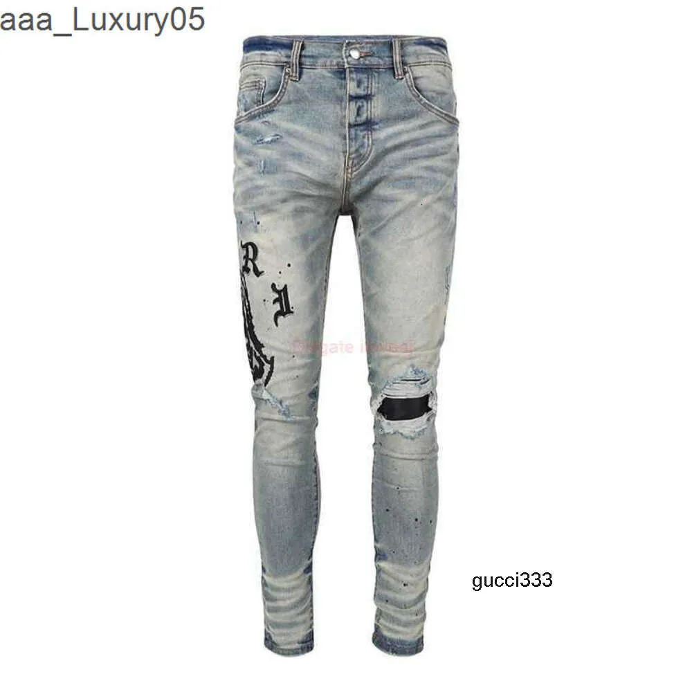 Designer Patchwork Jeans Distressed Denim Pants with Embroidered Details  Side Letter Accents Unique Fashion Streetwear