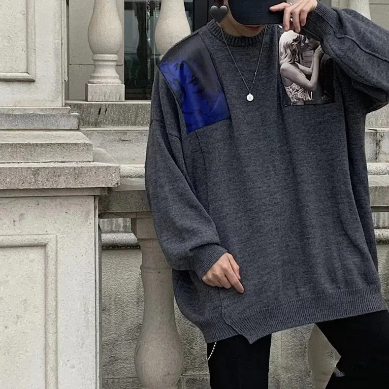 RAF SIMONS velvet film character Stick cloth outline sweater Autumn/Winter High street loose crewneck wool sweater