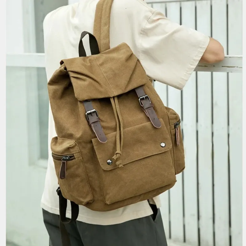 Large Vintage Canvas Tote Bag - College Satchel School Bag With Top Handle