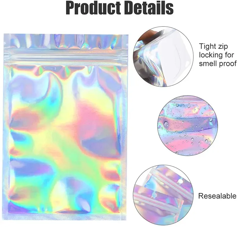 Storage Bags Holographic Packaging Mylar Bag for Food Storage Rainbow Color, 3 x 4 Inches