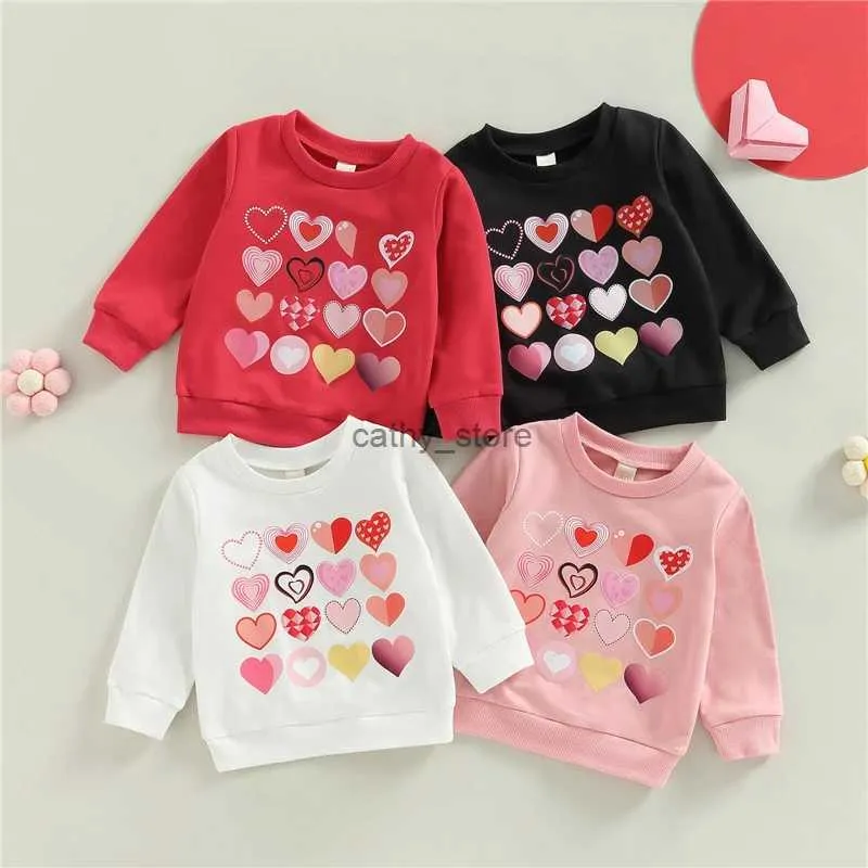 Pullover Valentinstag Kinder Mädchen Sweatshirt Herbst Casual Herz Druck Langarm Pullover T-shirt Kleinkind Baby Mädchen Kleidung TopL231215