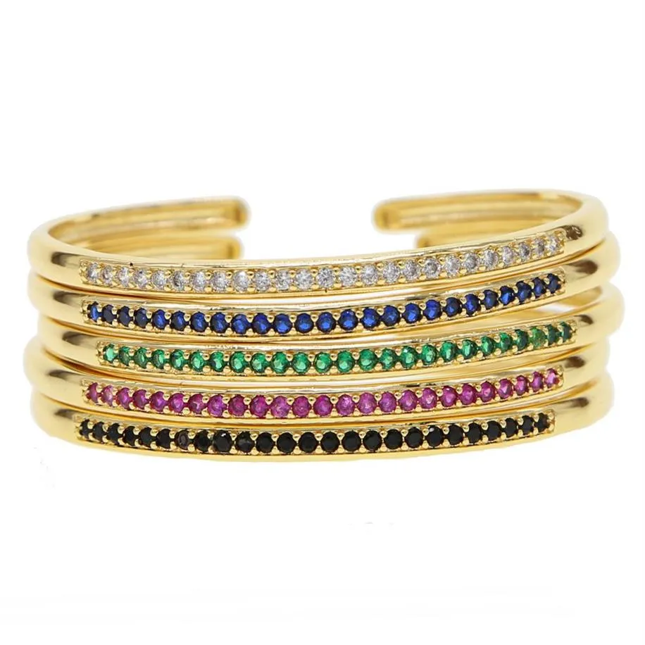 inner diamater 58-60 open adjust bangle bracelet cz paved circle band classic colorful birthstone gold plated women bracelets312d