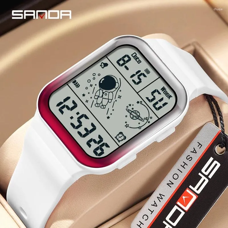 Zegarek zegarków Sanda Sports Watches luksusowy wojskowy elektroniczny stopwatch Waterproof LED Cyfrowy kalendarz na rękę na rękę