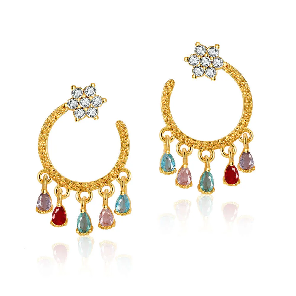 Fashion Boho Gold Plated Zirconia Star Stud örhängen Zircon Pendant Earring for Women