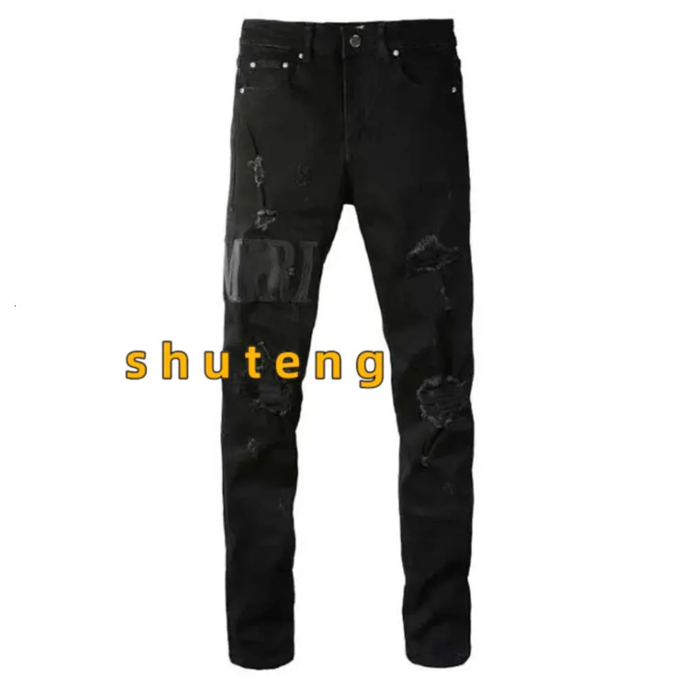 Paarse jeans voor heren Designer jeans Heren jeans Anti-aging slim fit casual jeans gat licht donkergrijze herenbroek Street denim nauwsluitend 682