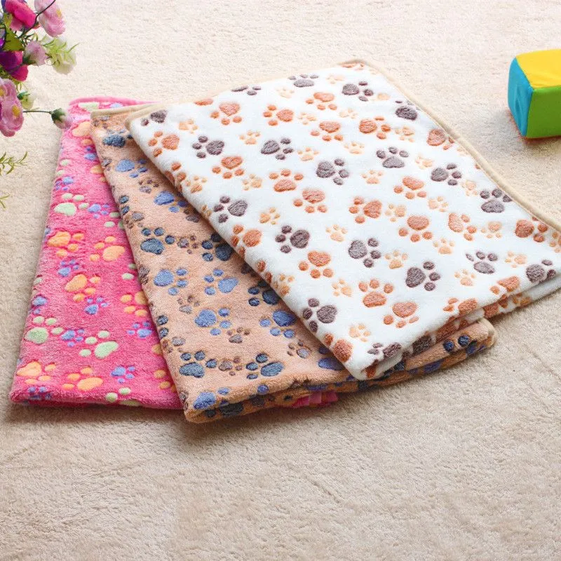 Pets Winter Blanket Floral Pet Sleep Warm Paw Print Towel Dog Cat Puppy Fleece Soft Dog Blanket Multi-size