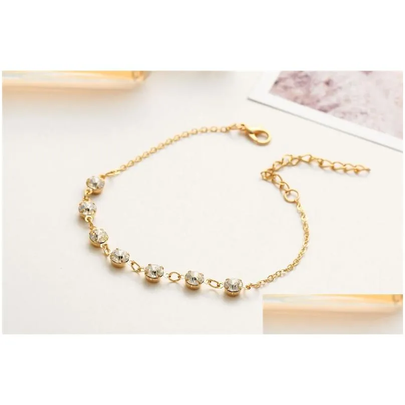 Anklets Rhinestone Diamond Anklets Bracelet Zircon Crystal Sier Gold Charm Fashion Elegant Y Sandal Beach Foot Jewelry For Girl Drop D Dh0Cr