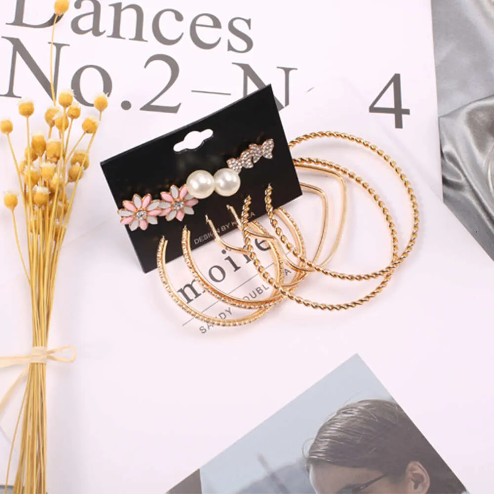 Wholesale Gold Plated Large Hoop Butterfly Pearl Flower Stud Earrings Set for Women Jewelry