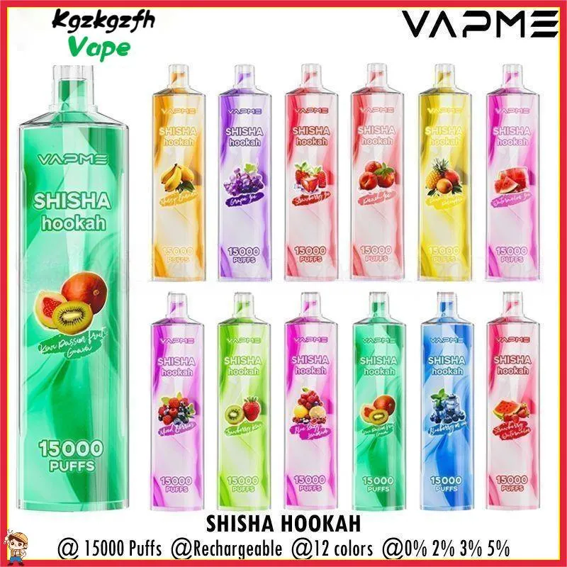 VapMe Shisha Hookah 15000 Puffs Dernivins E Cigarettes Pouffle 15K Vape Pen 650mAh Batterie rechargeable 25 ml POD CAPACY 24 FLAVORS 0% 2% 3% 5% VACPER