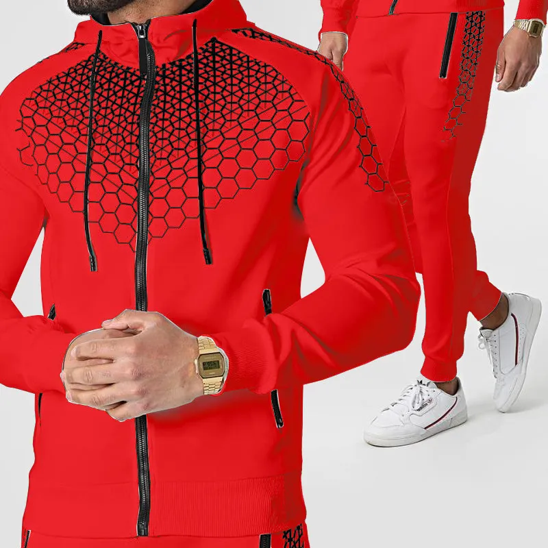 Mens Trailsuit Designer Hoodie Erkek Seti Kapşonlu Kırmızı Renkli Palto Pantolonlar Mesh Desen Baskı Hoodie Sports Jogging Sweatshirt Konforu Dört Seasons Hoodie