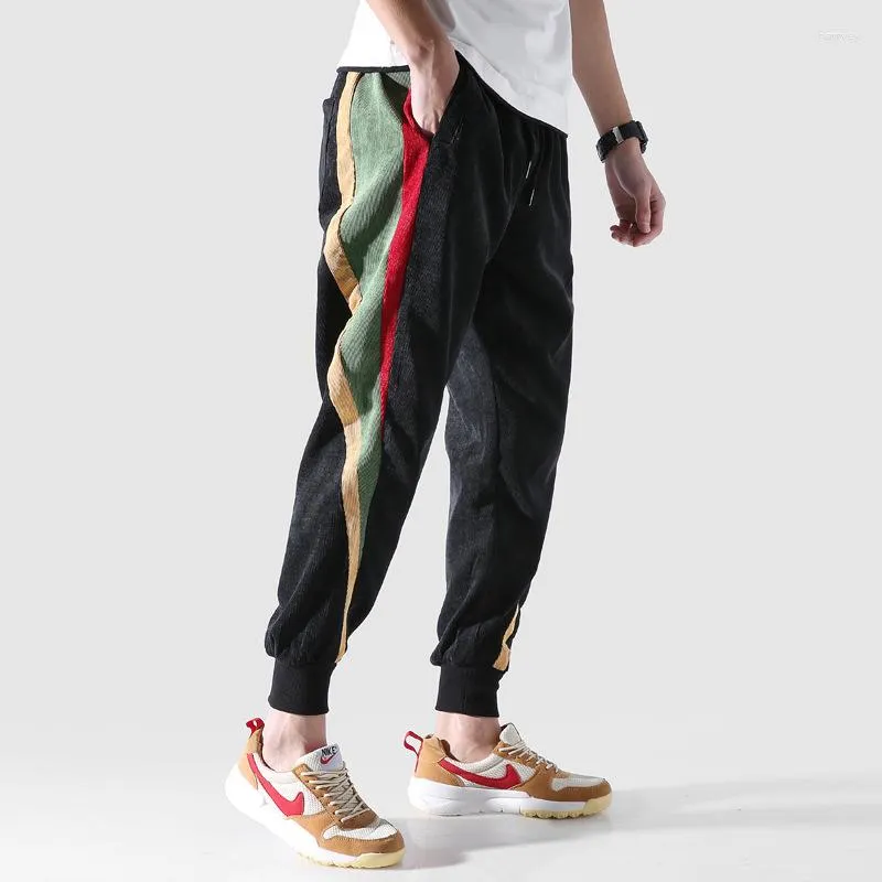 Pantalons pour hommes, Leggings tendance à rayures colorées, bloc de couleurs, pantalon noué à la cheville