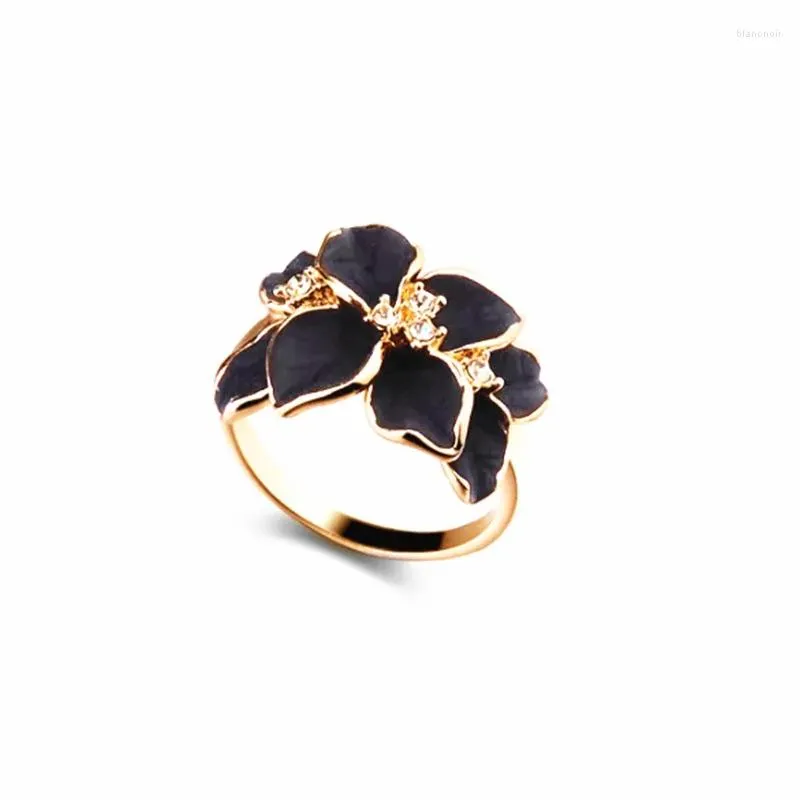 Wedding Rings Wedding Rings Ting Sale Jewelry Gardenia Ring Austrian Crystal Black Enamel Flower/Wedding For Drop Delivery Jewelry Rin Dhqqb